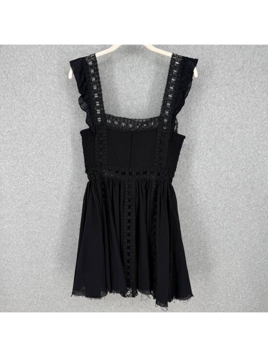 Free People Dresses & Skirts - Free People Verona Lace Trim Mini Dress Size M Black Boho Summer Romantic Flirty